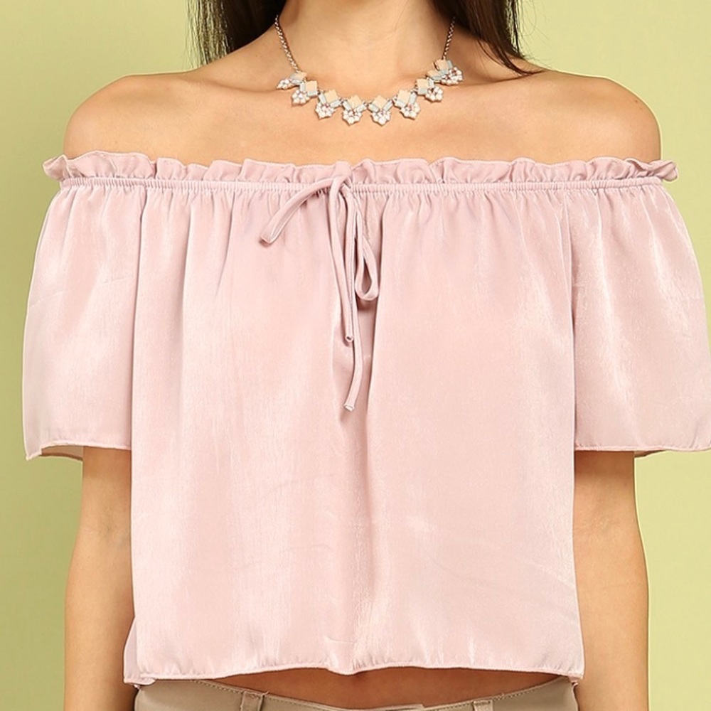 Satin Ruffled Off-The-Shoulder Top - Picture 3 of 4